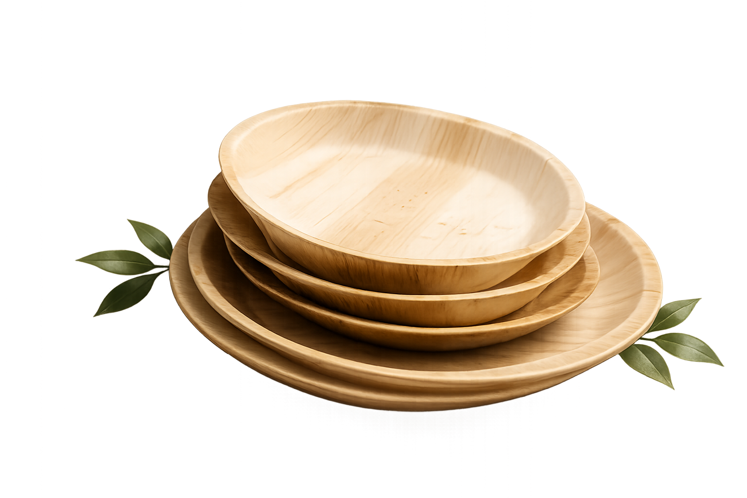 Areca palm tableware stacked on a light background